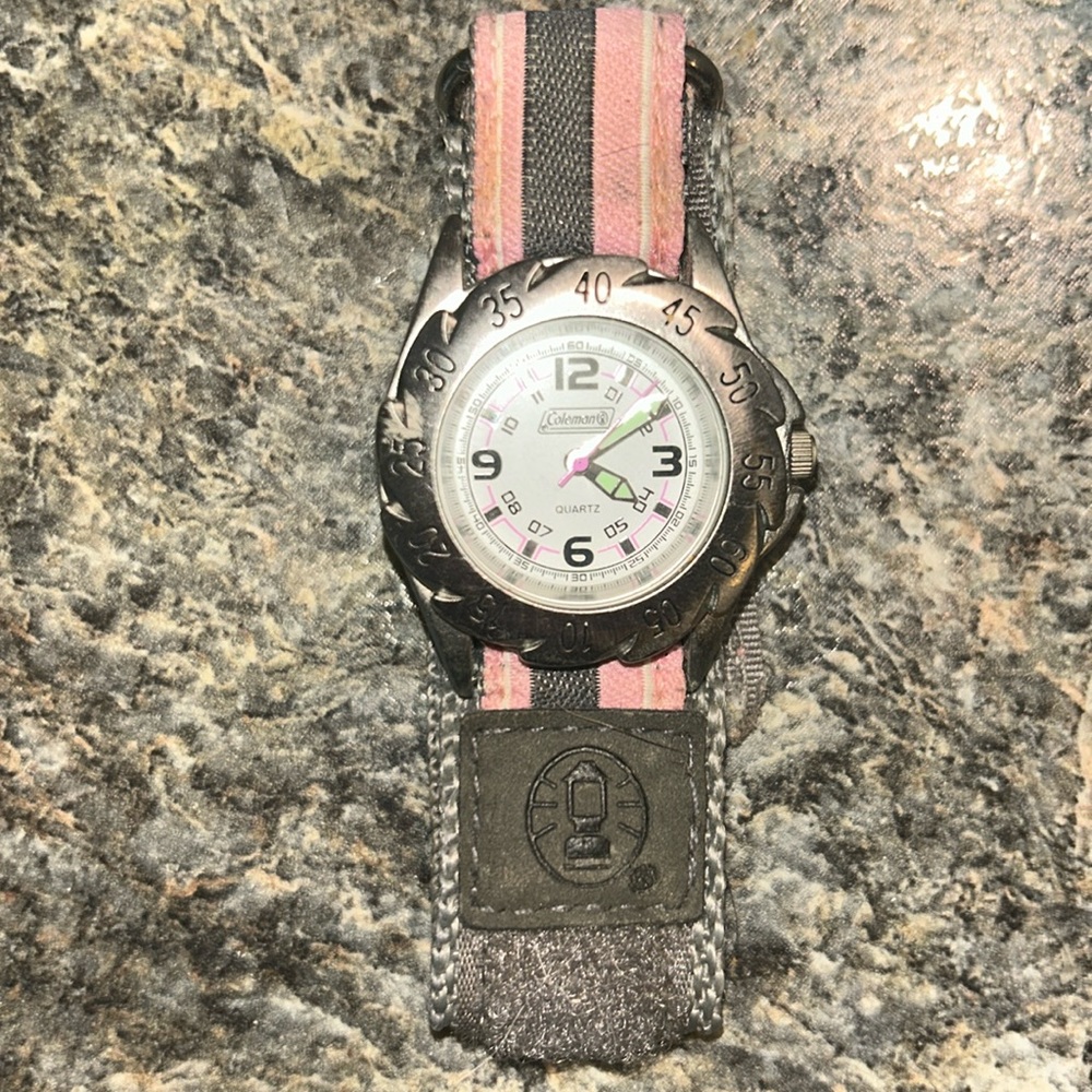 Coleman Watch Women Silver Tone 33mm Saw Blade Bezel Pink Gray Band